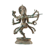 Indonesian Bronze Dancing Lord Rama Sculpture | 10" x 8" x 3.5" (25.4 x 20.3 x 8.9 cm) | 860g Vintage Art | Dynamic Bow Arrow Pose | Sacred Decor